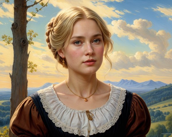 Portrait of a Young Woman in a Vintage Dress