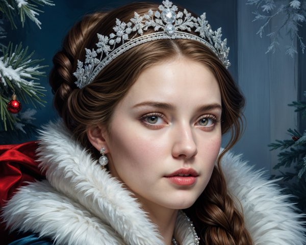 Young woman in fur cloak with winter backdrop