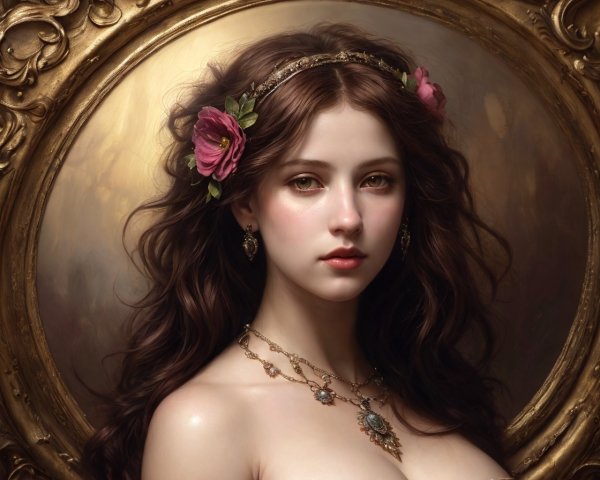 Classical Portrait of Young Woman with Floral Headband
