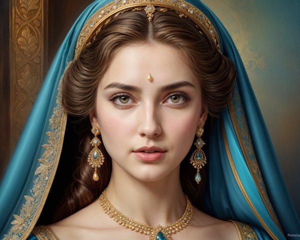 Young Woman in Traditional Attire with Serene Expression