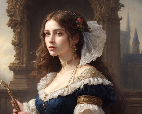 Classical Portrait of Young Woman in Historical Dress