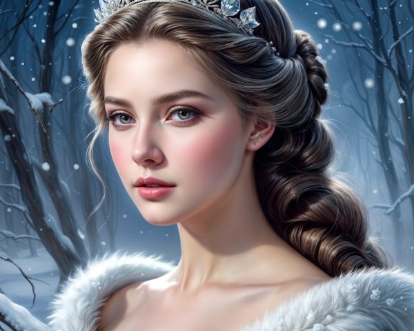 Serene Young Woman in a Snowy Forest Setting