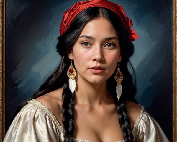 Portrait of a Young Woman in Elegant Dress with Ribbon