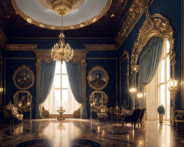 Opulent Baroque Room with Gilded Details and Chandeliers