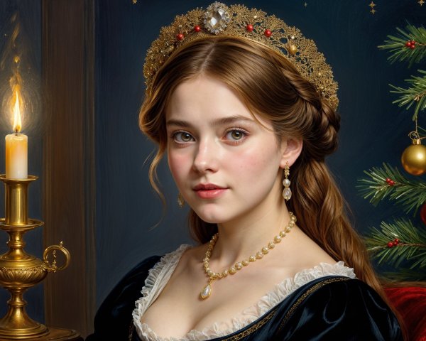 Portrait of a Young Woman in Elegant Attire and Decor