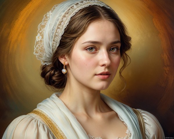 Young woman in elegant dress with lace headpiece