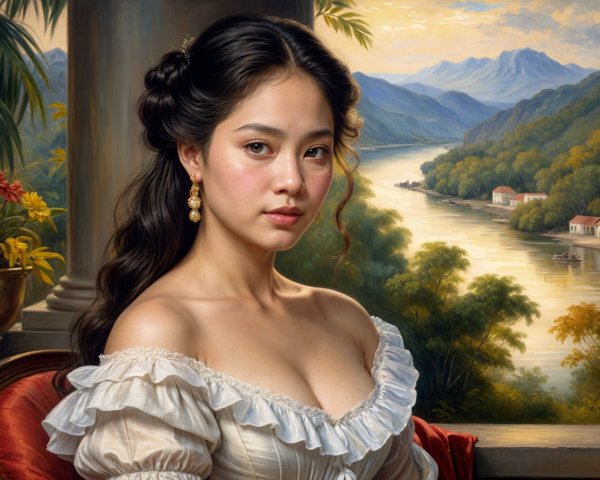 Elegant Young Woman in Off-Shoulder Dress Portrait