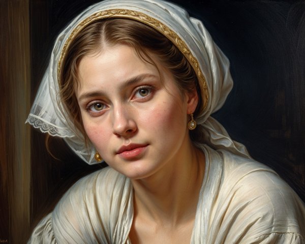 Portrait of a Young Woman in a White Headscarf