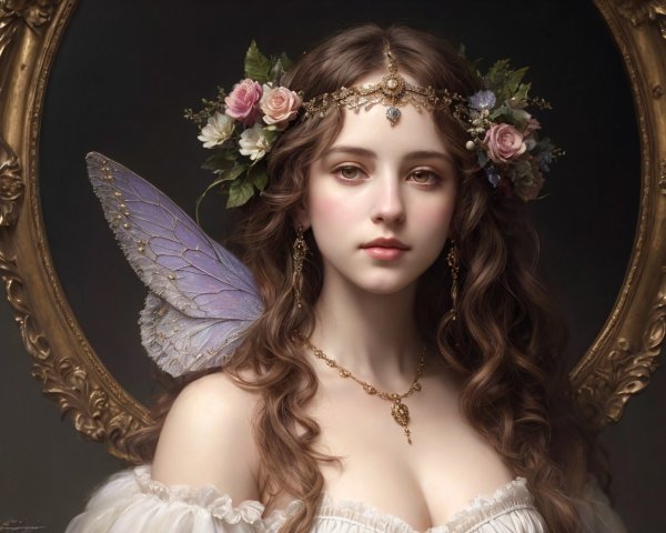 Portrait of a Young Woman with Fairy Wings and Jewelry
