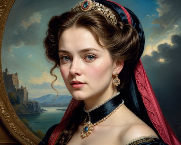 Portrait of a Young Woman in Elegant Historical Costume