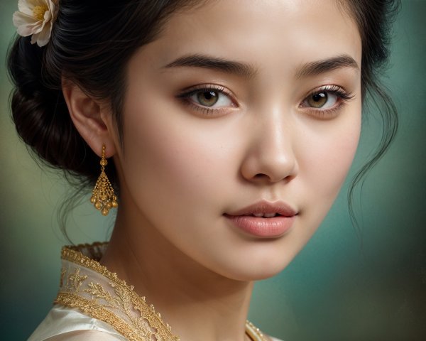 Portrait of a Young Woman in Traditional Outfit