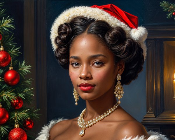 Elegant Young Woman in Festive Holiday Attire