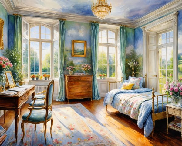 Bright Room with Elegant Curtains and Cozy Furnishings