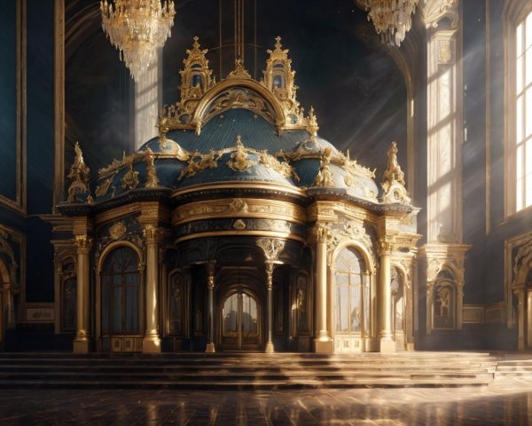 Baroque Interior with Sunlight and Ornate Details