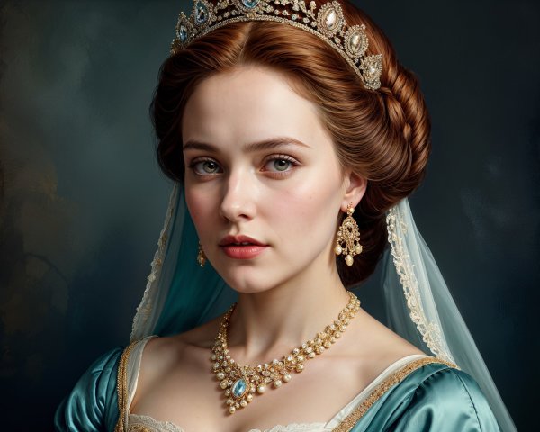 Regal Portrait of a Young Woman in Blue Gown