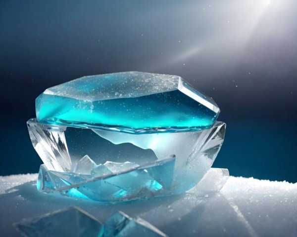 Translucent Blue Ice Block on Shattered Ice Shards