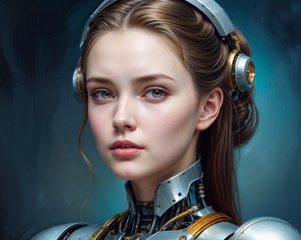 Futuristic Humanoid with Human-Robotic Features