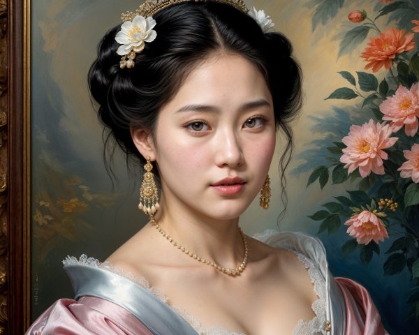 Elegant Portrait of a Woman in Floral Setting