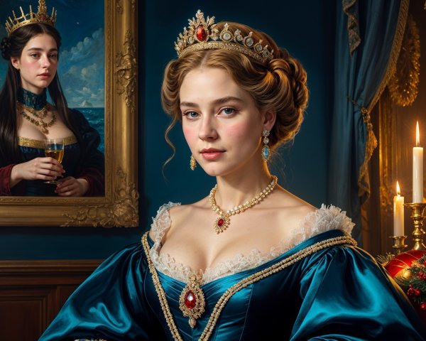 Regal Woman in Turquoise Gown with Lavish Jewelry