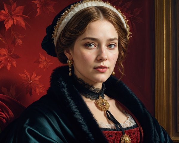 Vintage Portrait of Woman in Ornate Dress and Shawl