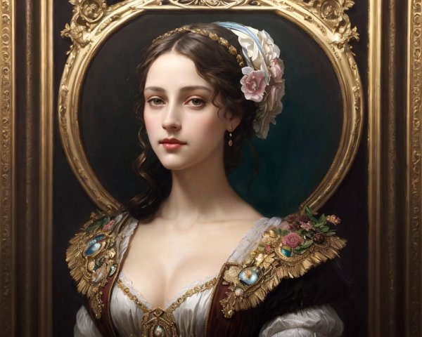 Portrait of a Young Woman in Ornate Golden Frame