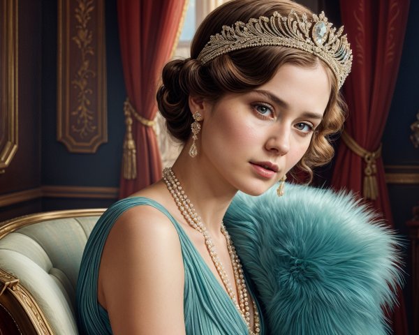 Elegant Woman in Light Blue Gown with Vintage Style