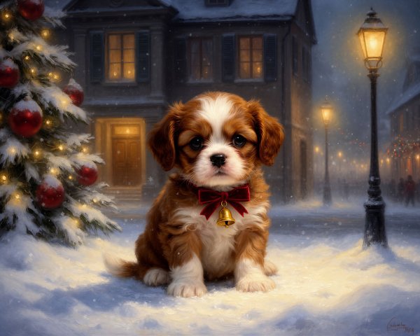 Cavalier King Charles Spaniel Puppy in Winter Scene