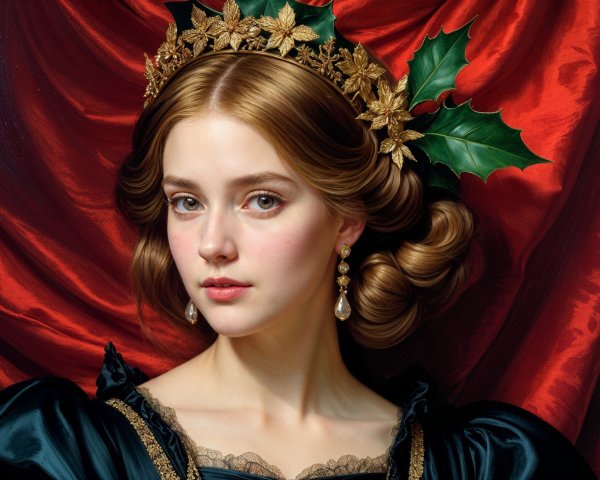 Portrait of a Young Woman in Regal Attire and Setting