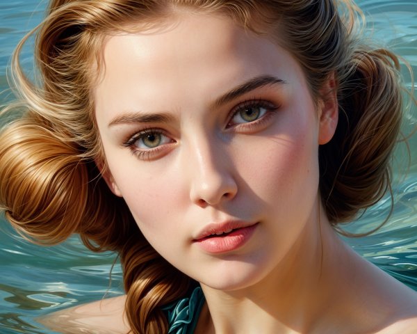 Close-up Portrait of a Young Woman in Water