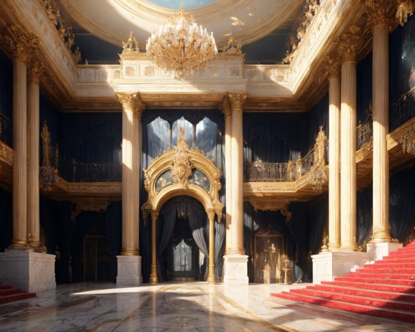Opulent Hall with Marble Floors and Grand Staircase