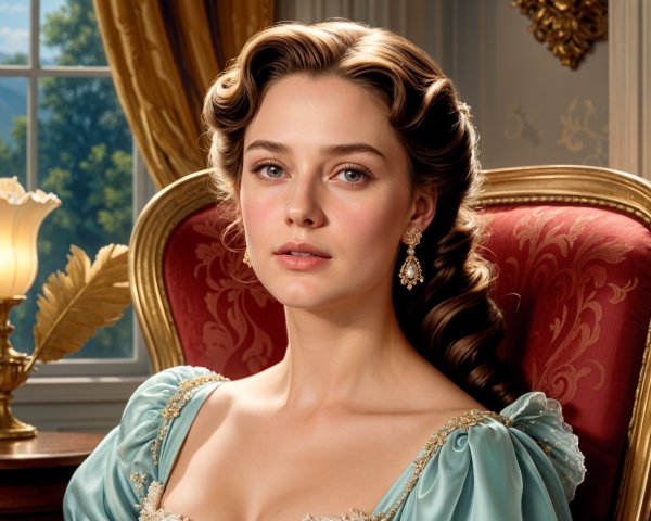 Elegant Woman in Light Blue Gown in Luxurious Setting