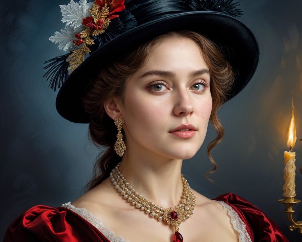 19th-Century Elegance in Red Dress and Accessories