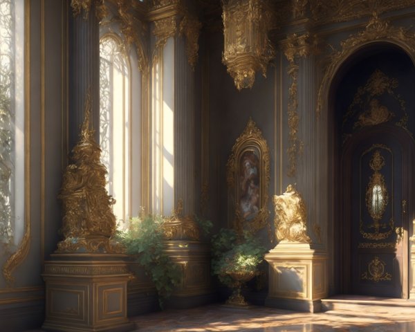 Baroque Interior with Gold Decorations and Sunlight