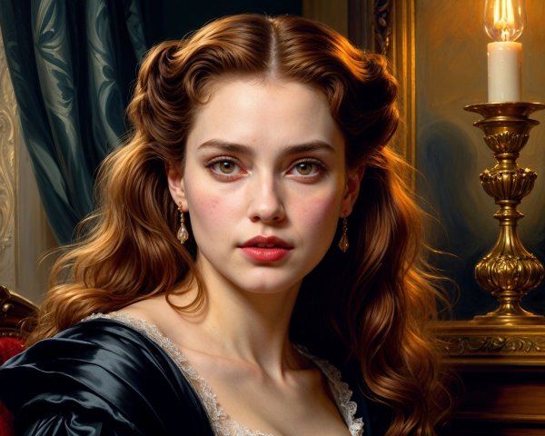 Young woman in elegant gown with candlelight ambiance