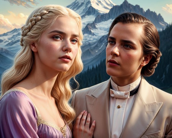 Elegant Couple in Majestic Mountain Landscape