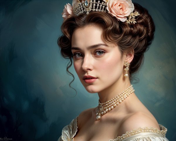 Elegant Portrait of a Young Woman with Roses and Jewelry