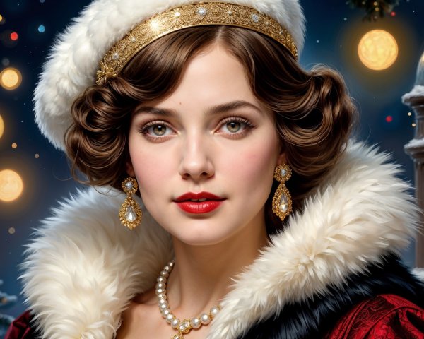 Elegant Woman in Red Coat with Holiday Lights Background