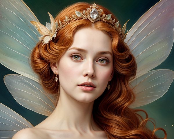 Fairy with Auburn Hair and Shimmering Wings