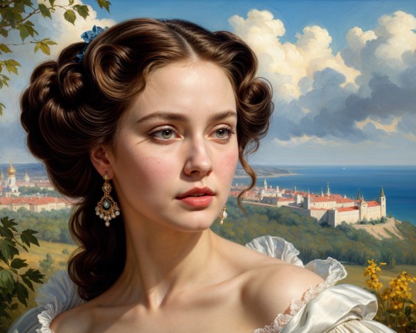 Portrait of a Young Woman in a Serene Landscape