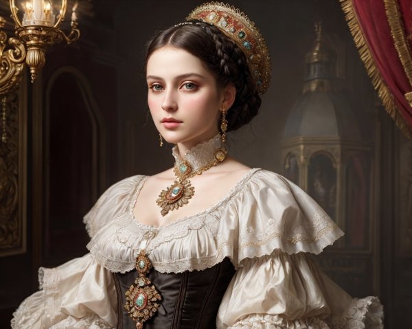 Elegant Historical Attire with Intricate Lace Details