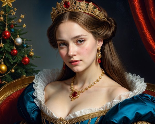 Regal Young Woman in Elegant Blue Gown and Crown