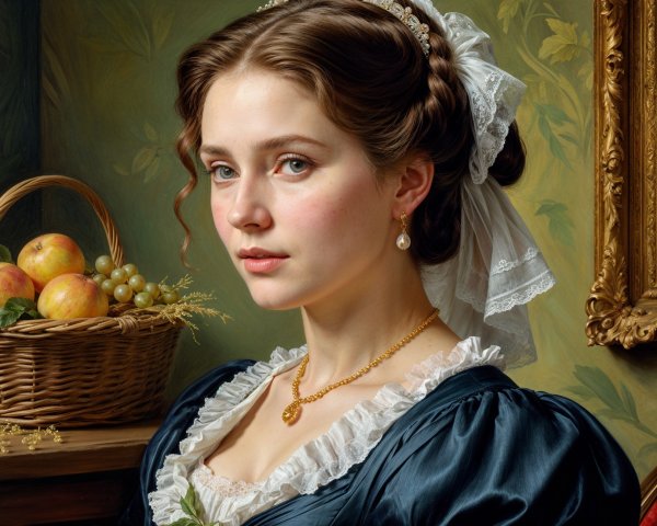 Elegant Portrait of a Young Woman in Blue Dress