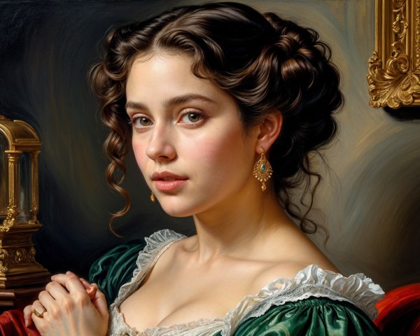 Elegant Portrait of a Young Woman in Green Dress