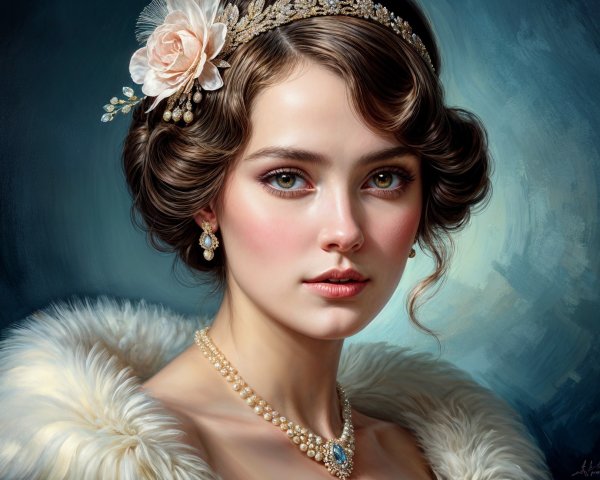 Elegant Portrait of a Young Woman with Curls and Fur