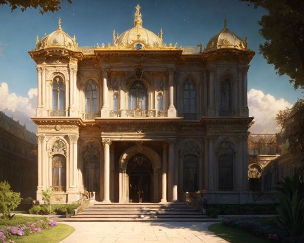 Opulent Baroque Palace with Golden Domes and Gardens