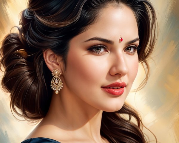 Elegant Portrait of Woman with Flowing Hair and Bindi
