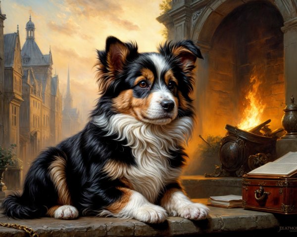 Corgi in a Cozy Ancient City with Historical Charm