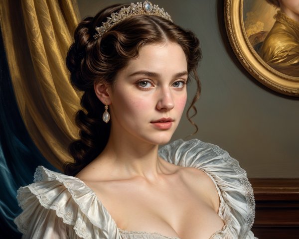 Young Woman in Historical Gown with Elegant Details