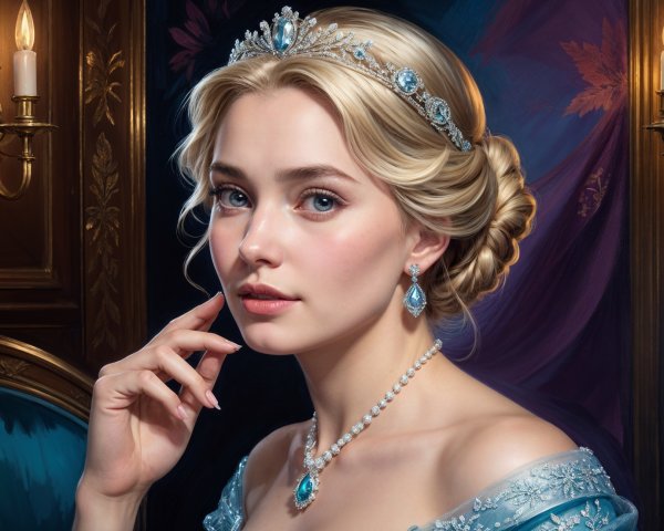 Regal Young Woman in Blue Gown and Tiara