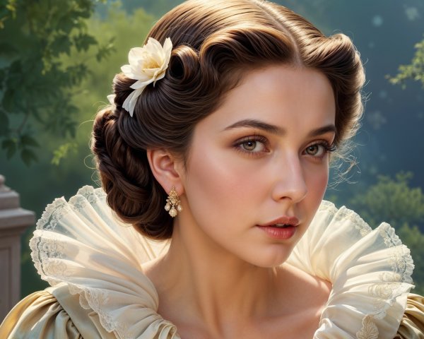 Young Woman with Classic Hairstyle and Floral Accent